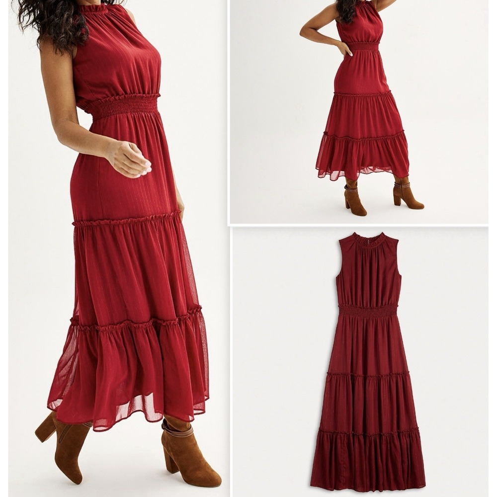 Draper James Glitter Women's Sleeveless Shine Clip Dot Maxi Red Dress L